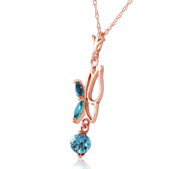 14K. SOLID GOLD BUTTERFLY NECKLACE WITH BLUE TOPAZ (Rose Gold) - Picture 2 of 3